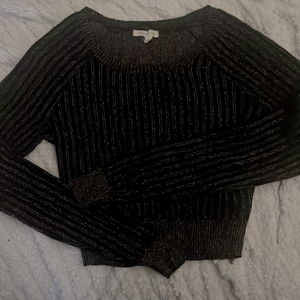 Silence & Noise metallic crop top,in black with multi colored stripes.